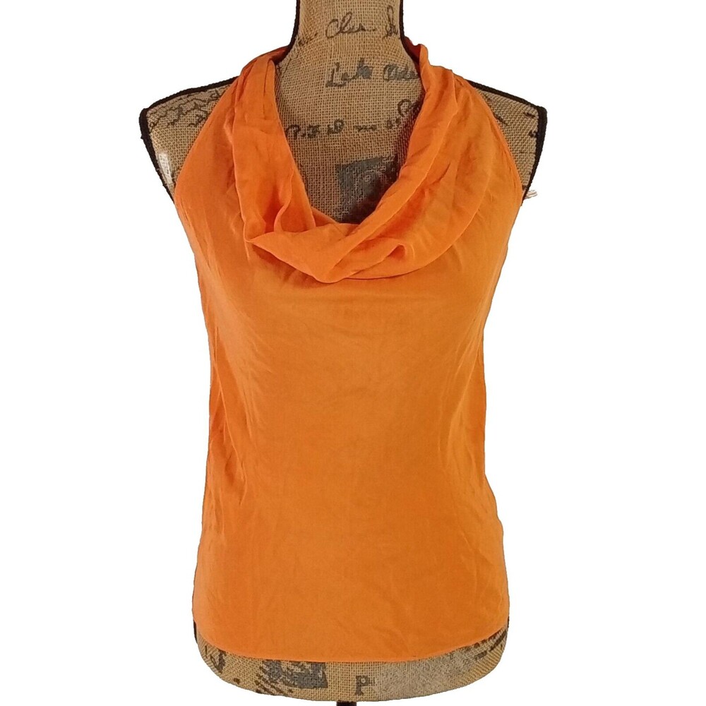 Banana Republic Blouse 0 Orange 100% Silk Sleeveless Trina Turk Top Halter Zip